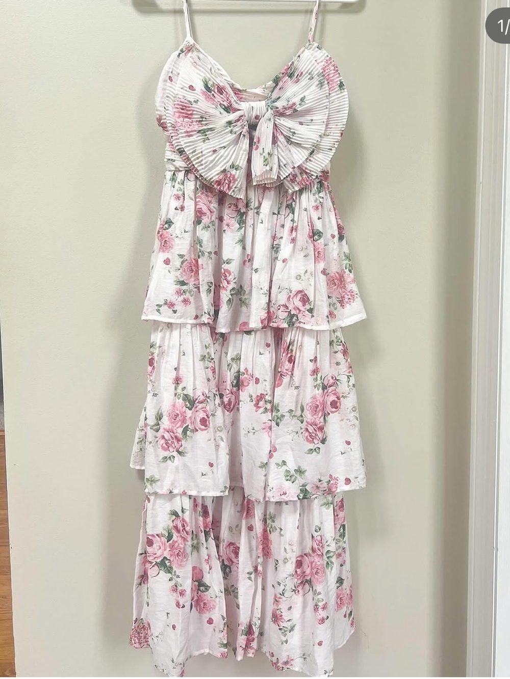 Floral Pink Tiered Maxi Dress with Bow Tie